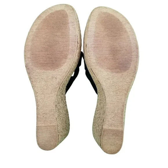 ✅Womens 8M Italian Shoemakers Sandals Wedge Heel Slip On Black Made in Italy - Picture 3 of 16